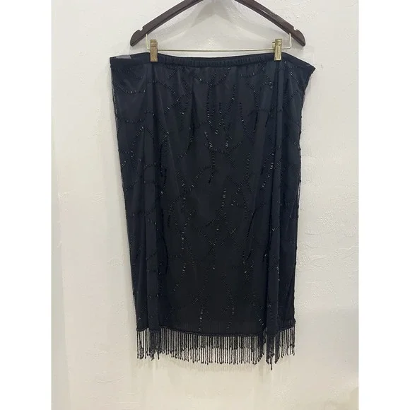 VINTAGE Laurence Kazar Skirt Womens Plus Size 1X Beaded Black Evening Party - Picture 2 of 7